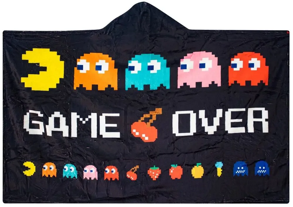 Pac-Man Game Over wearable hooded soft fleece throw blanket 60
